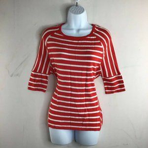 Bon'a Parte Womens Red White Striped Round Neck Short Sleeve T Shirt Top Size S